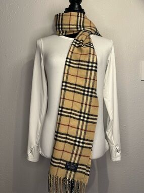 Burberry Tan Beige Classic Check Wool Scarf